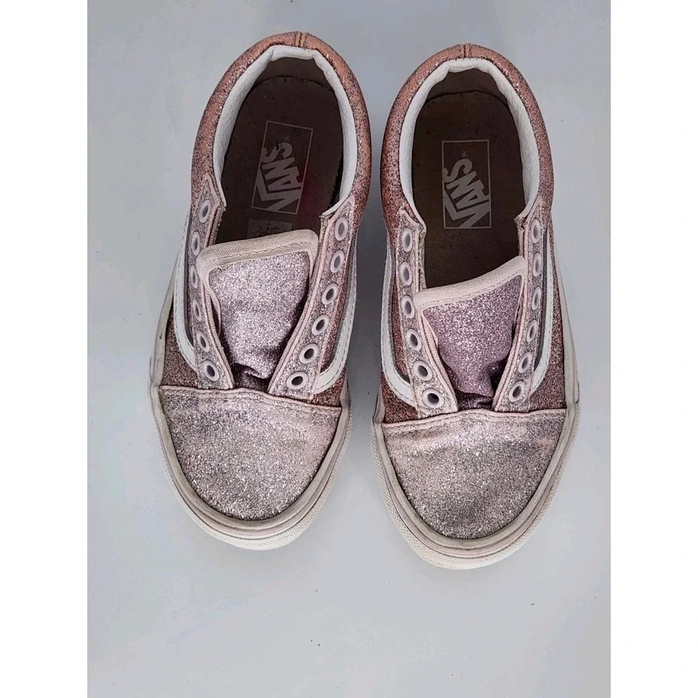 VANS OFF The WALL GIRLS SIZE 13‎ PINK SPARKLE Tie SNEAKERS SHOES GLITTER
